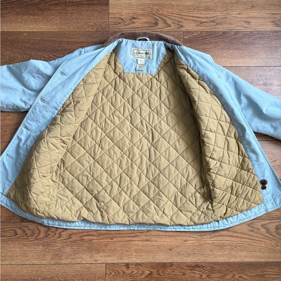 Vintage LL Bean Chore Coat Jacket Womens Medium Canvas Barn Blue Corduroy Collar - Picture 5 of 6